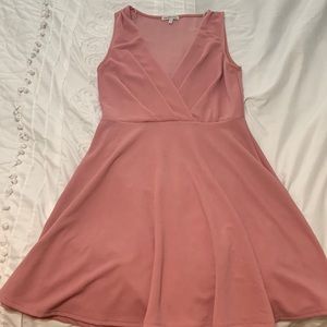 Pink Flare Dress with V Neckline